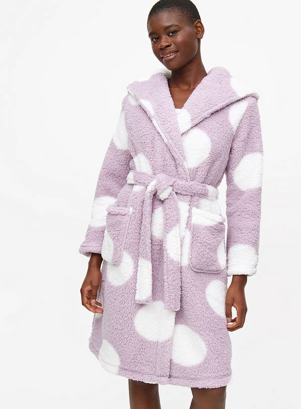 Lilac Spot Print Borg Fleece Dressing Gown S