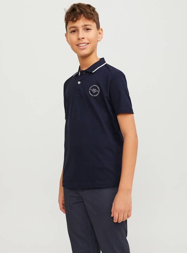 JACK & JONES JUNIOR Navy Shield Short Sleeve Polo Junior 14 years