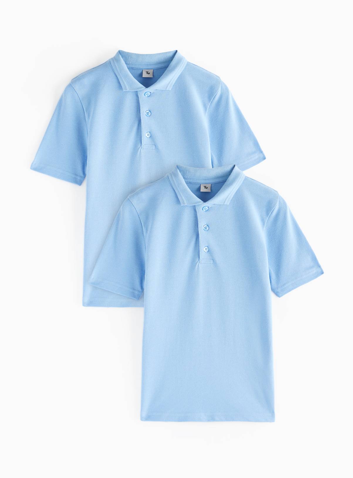 2 Pack Blue Unisex Polo Shirts 6 years - Image 2