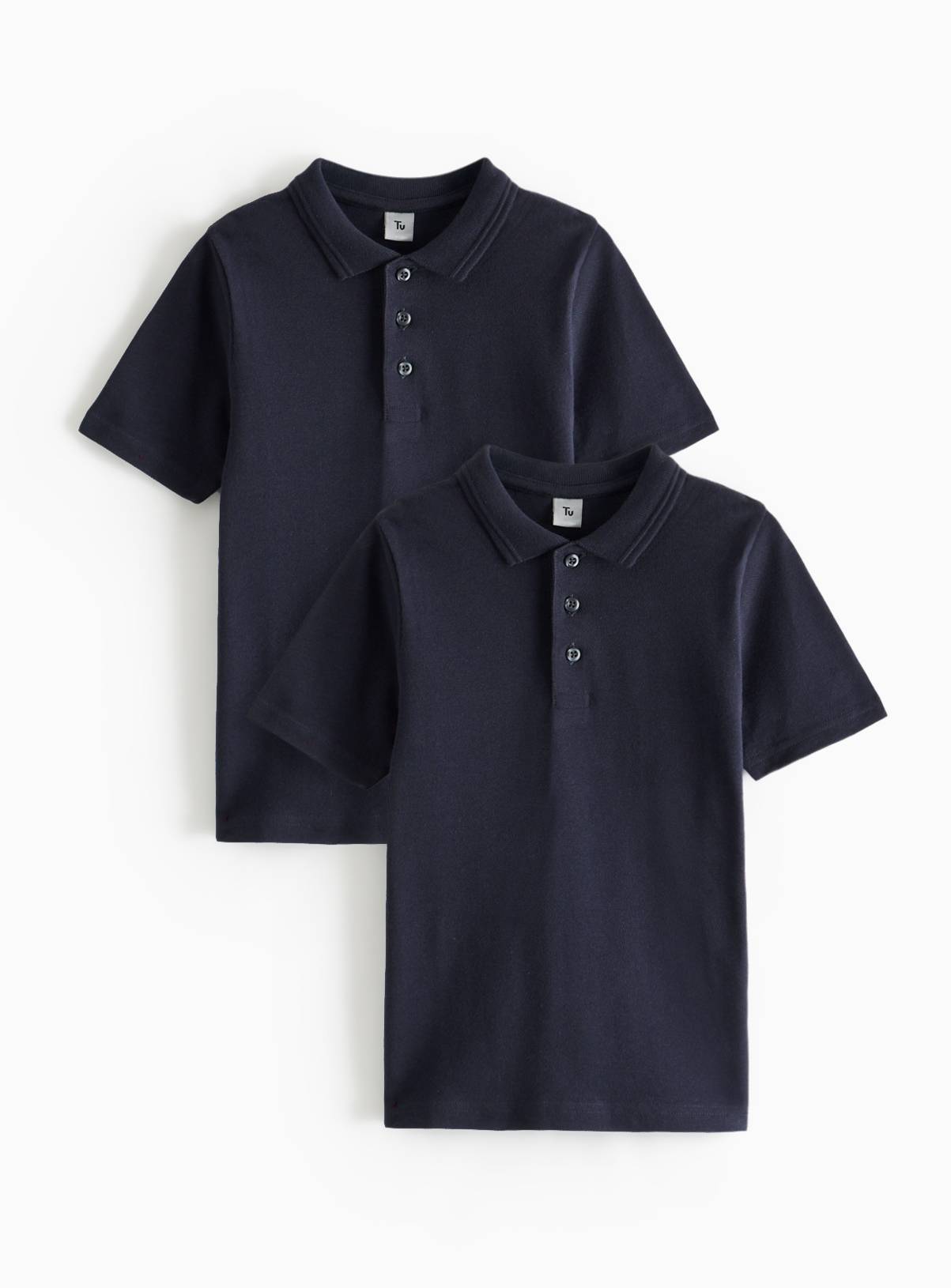 2 Pack Navy Unisex Polo Shirts 9 years - Image 1