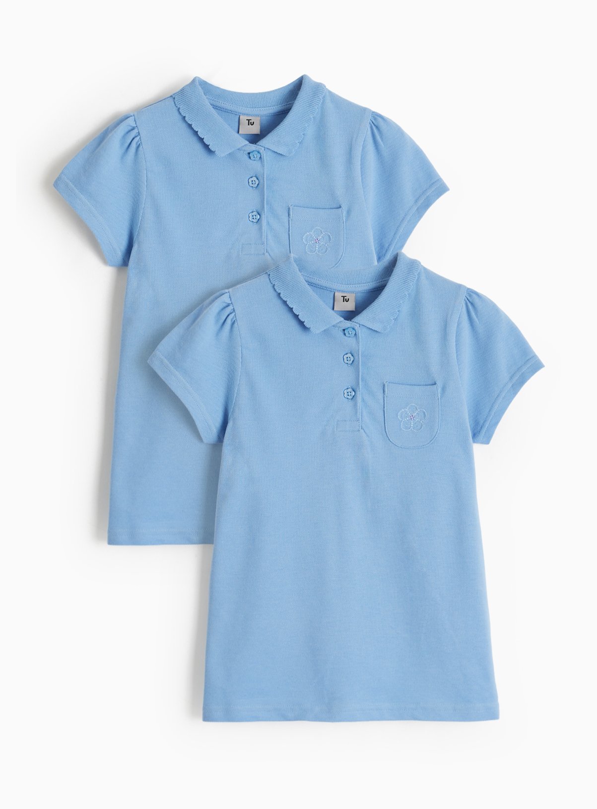 Blue Cotton Pique Embroidered Polo Shirts 2 Pack 11 years - Image 1 thumbnail