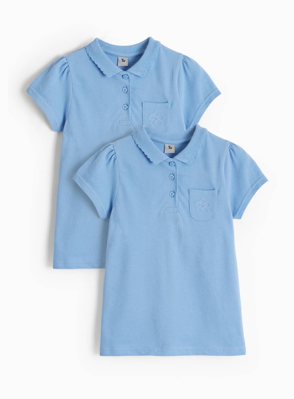 Blue Cotton Pique Embroidered Polo Shirts 2 Pack 11 years - Image 1