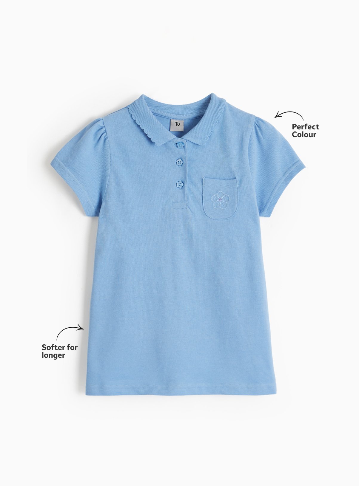 Blue Cotton Pique Embroidered Polo Shirts 2 Pack 11 years - Image 3 thumbnail