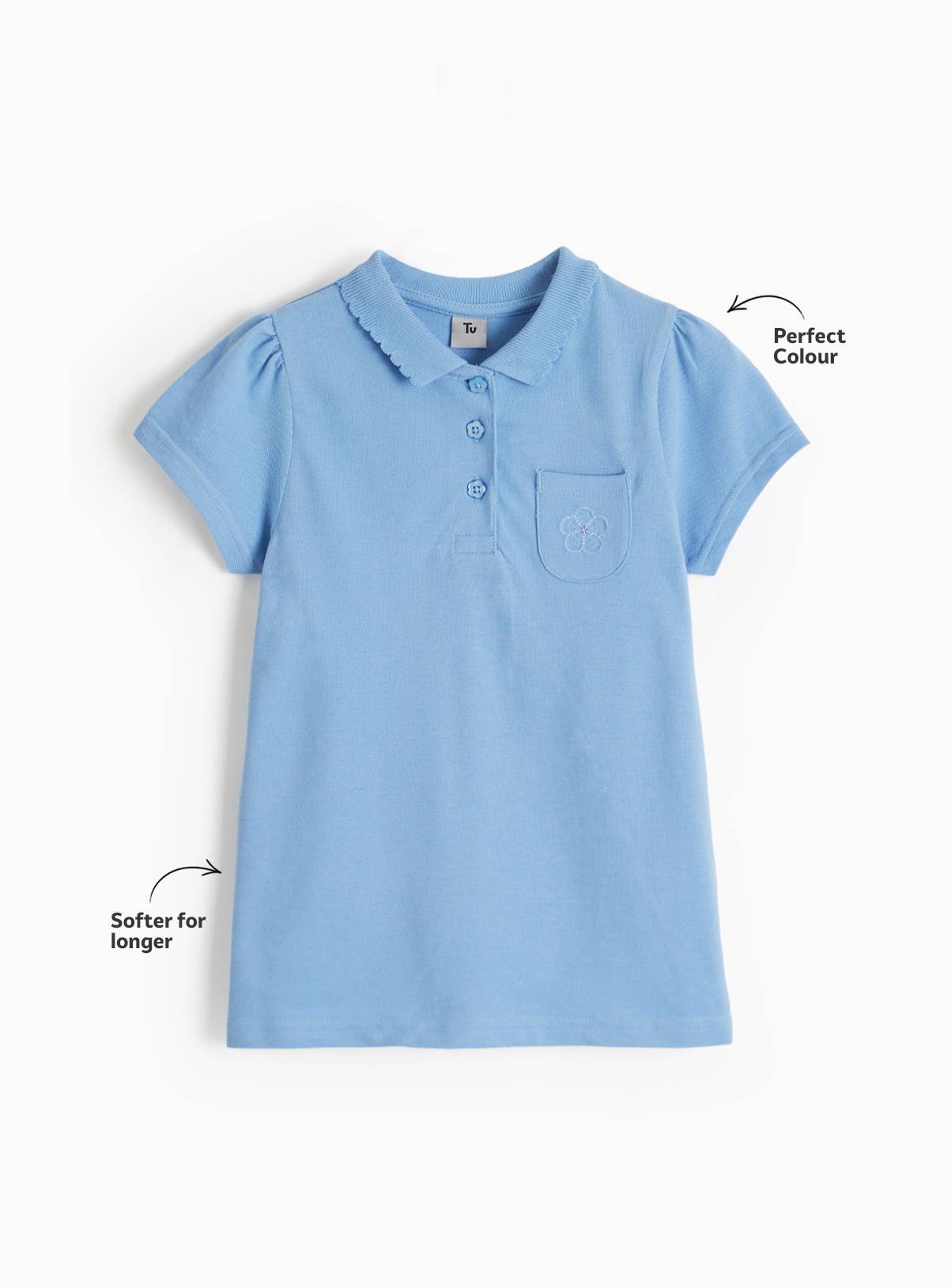 Blue Cotton Pique Embroidered Polo Shirts 2 Pack 11 years - Image 3