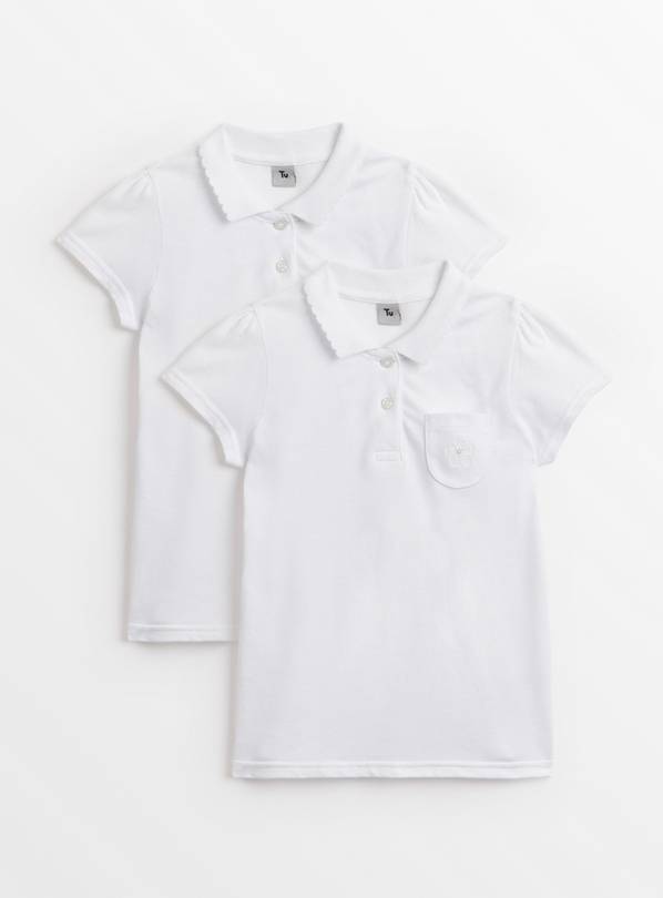 White Scalloped Collar Polo Top 2 Pack 10 years