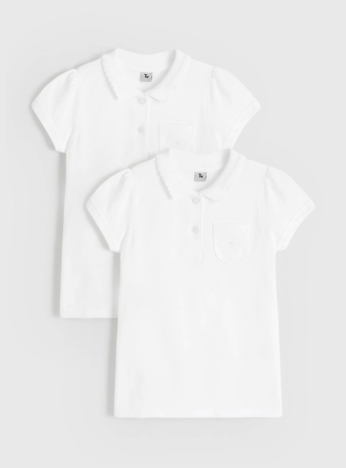2 Pack White Embroidered Polo Shirts 7 years - Image 2