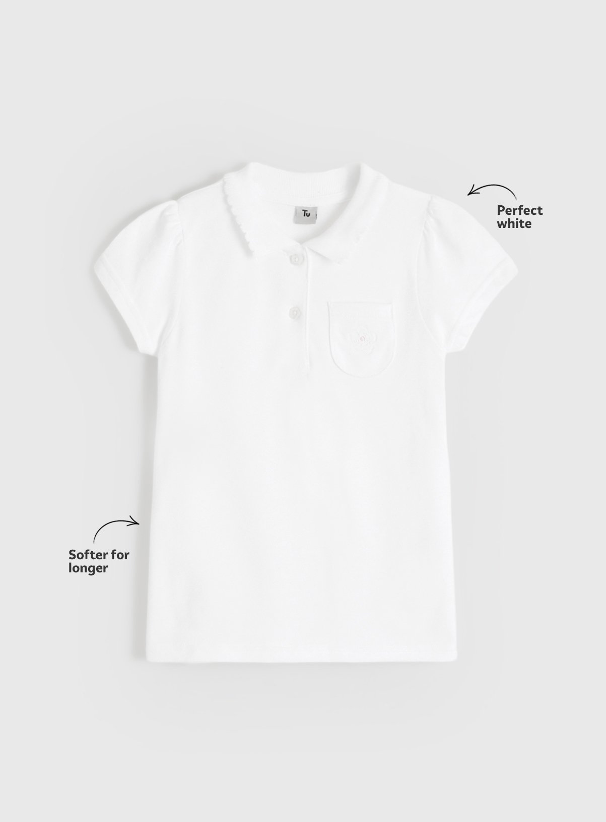 2 Pack White Embroidered Polo Shirts 7 years - Image 3 thumbnail