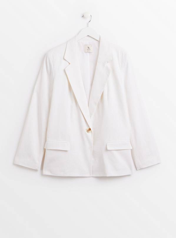 PETITE White Linen Blend Relaxed Blazer 16