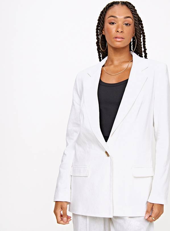 White Linen Blend Relaxed Fit Tall Blazer 22