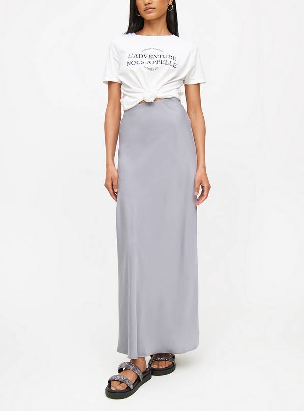 Silver Satin Maxi Skirt 22