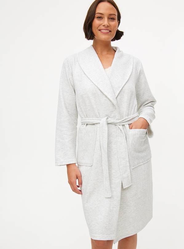 Grey Marl Ribbed Jersey Dressing Gown XL