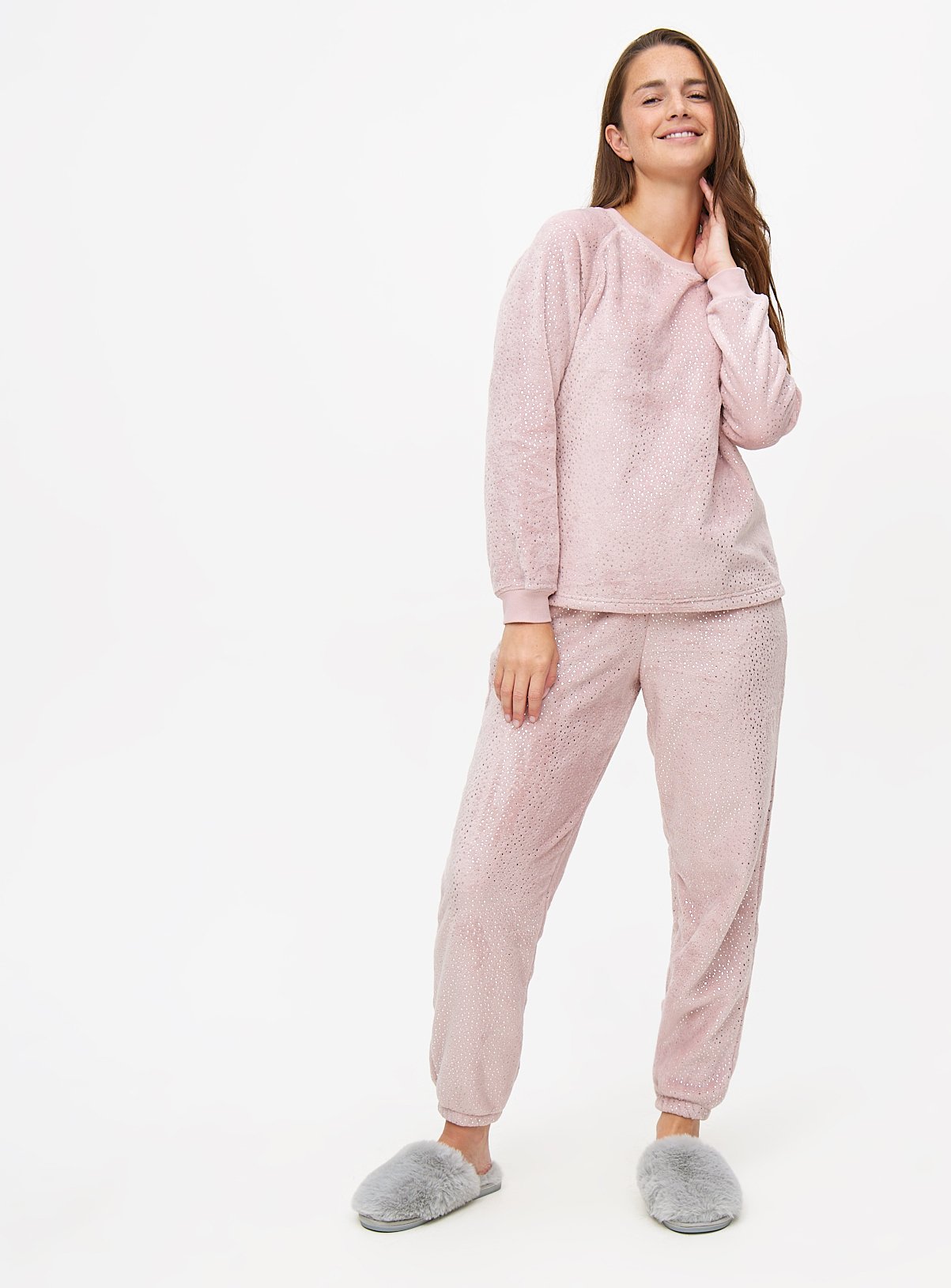 Pink Silver Shimmer Fluffy Fleece Pyjamas