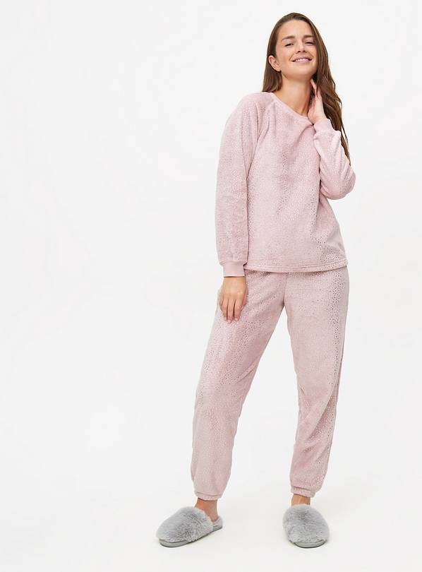 Buy Pink Silver Shimmer Fluffy Fleece Pyjamas 10 Pyjamas Tu