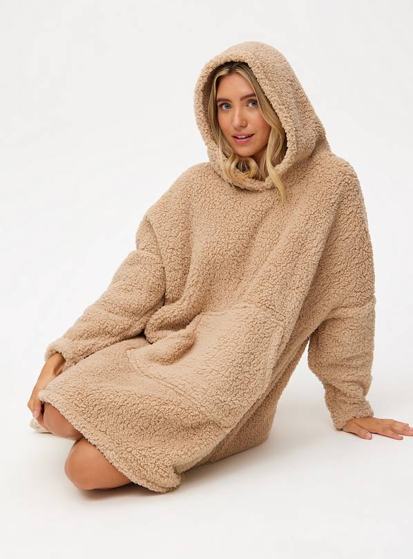 Natural Teddy Borg Hooded blanket L