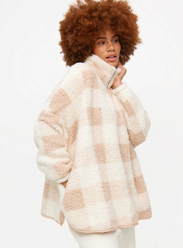 Cream Check Borg Fleece Quarter-Zip Lounge Blanket XL