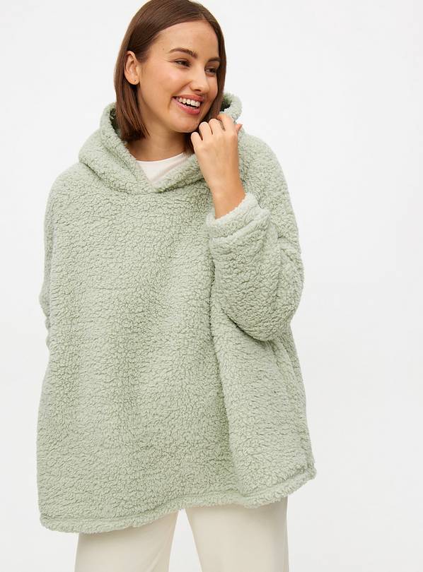 Sage Green Shorter Length Borg Hooded Blanket S