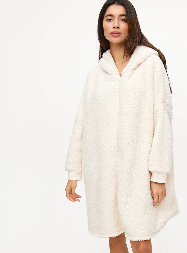 Cream Borg Zip Through Hooded Blanket M