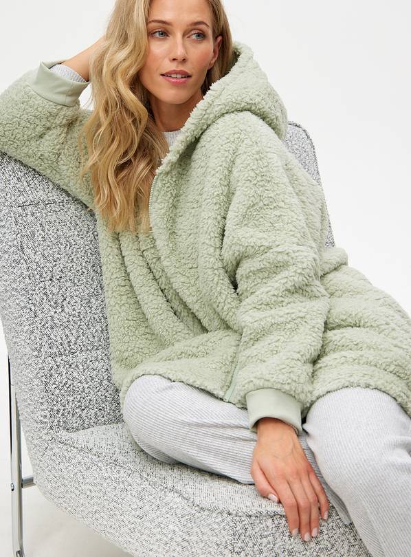 Sage Green Borg Zip Through Hooded Blanket M