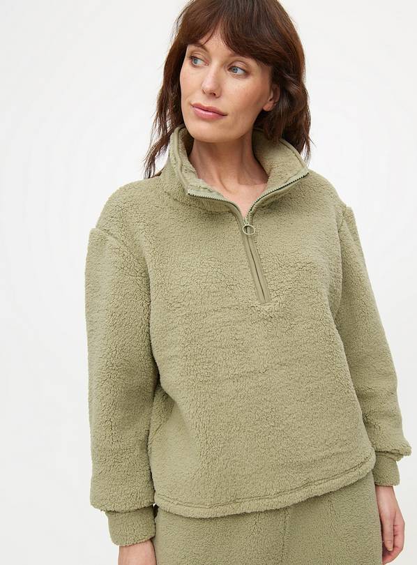 Light Khaki Borg Fleece Quarter Zip Co-ord Pyjama Top  22