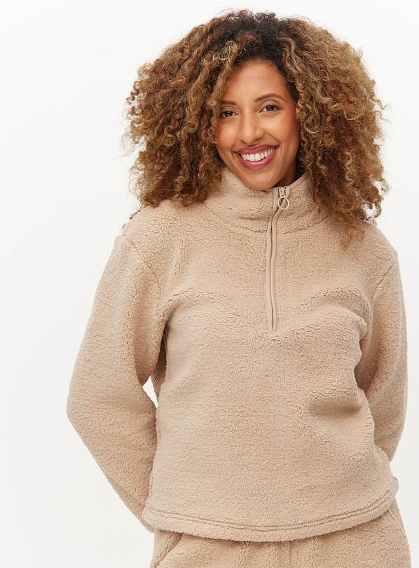 Neutral Teddy Fleece Quarter Zip Coord Pyjama Top  16