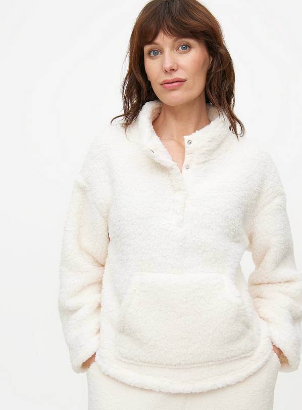 Cream Borg Fleece Funnel Neck Pyjama Top 16