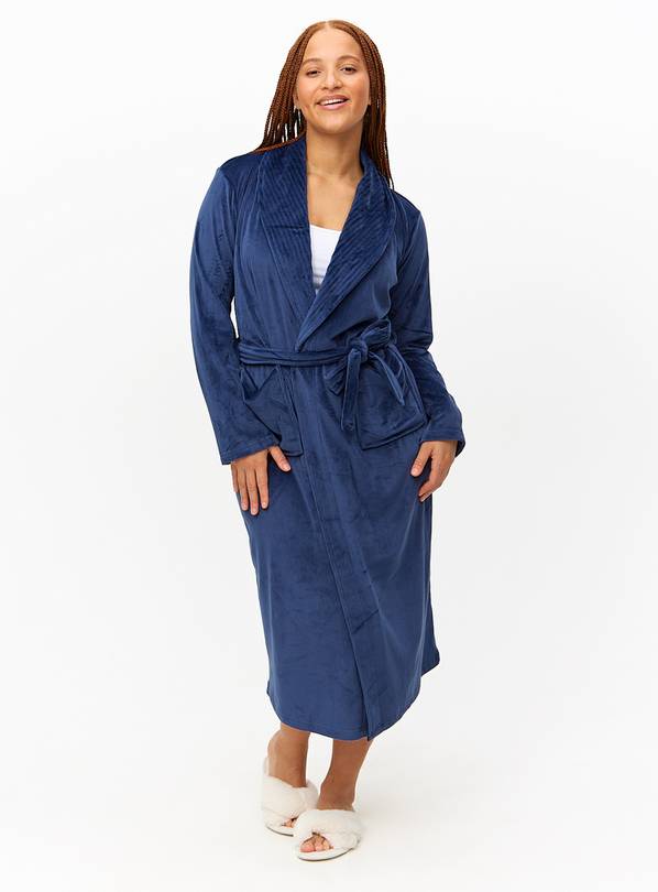 Navy Slinky Fleece Dressing Gown XL