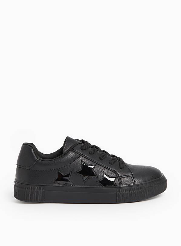 Black Faux leather Star Detail School Trainers 2