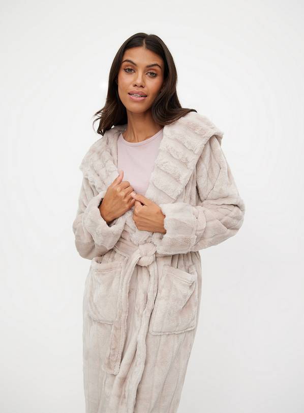 Latte Plush Stripe Dressing Gown S