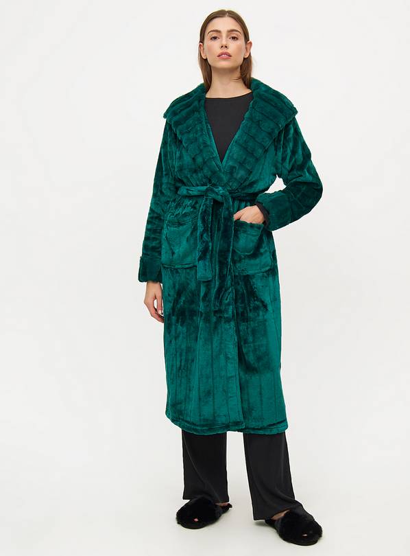 Emerald Green Plush Hooded Dressing Gown L