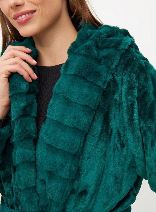 Buy Emerald Green Plush Hooded Dressing Gown L null Tu