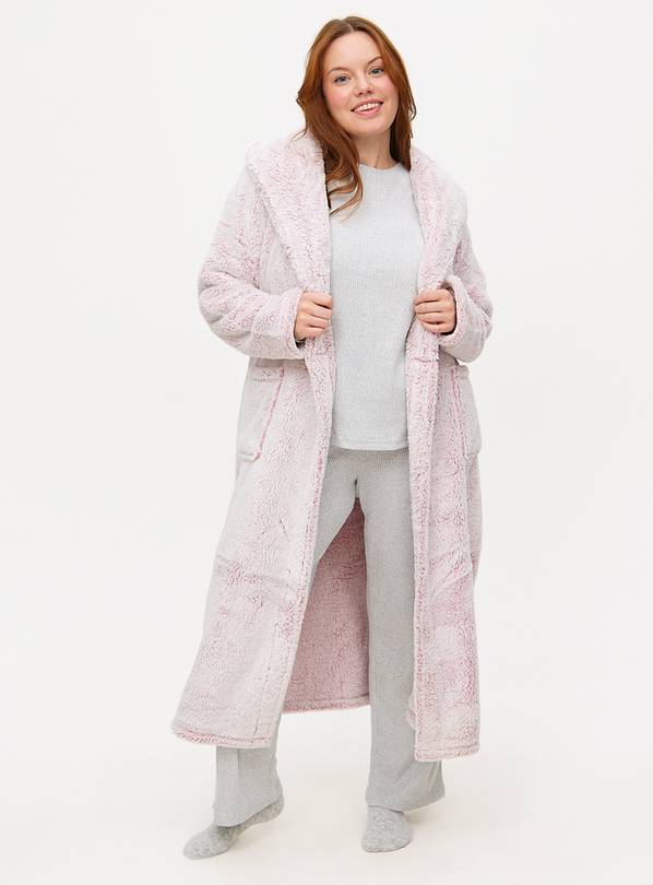 Pink Faux Fur Hooded Dressing Gown L