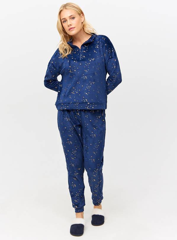 Navy Celestial Foil Slinky Fleece Christmas Pyjamas 8