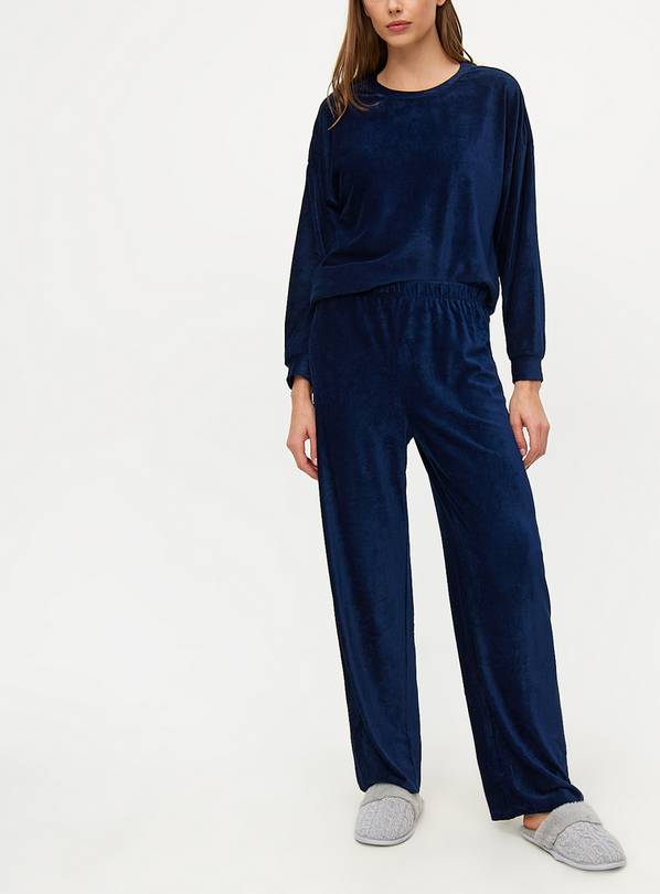 Navy Velour Wide Leg Co-ord Pyjama Bottoms 14