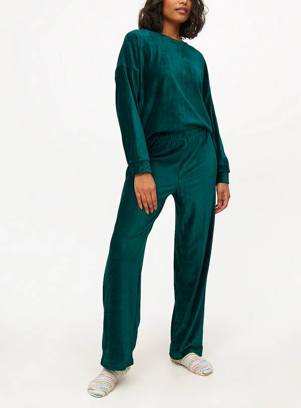 Emerald Green Velour Wide Leg Co-ord Pyjama Bottoms 8