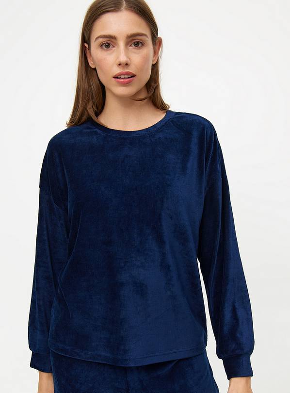 Navy Velour Long Sleeve Co-ord Pyjama Top 12