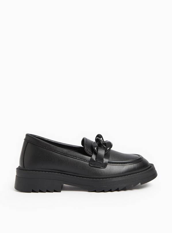 Black Faux Leather Chain Detail Chunky Loafers  2