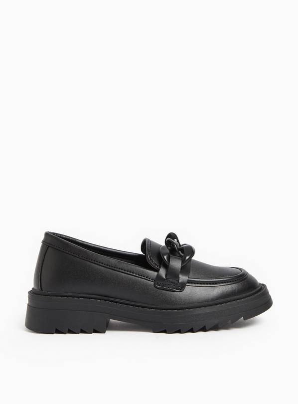 Black Faux Leather Chain Detail Chunky Loafers  13 Infant