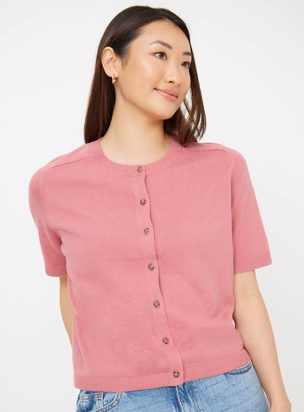 Pink Button-Through Short Sleeve Cardigan  18