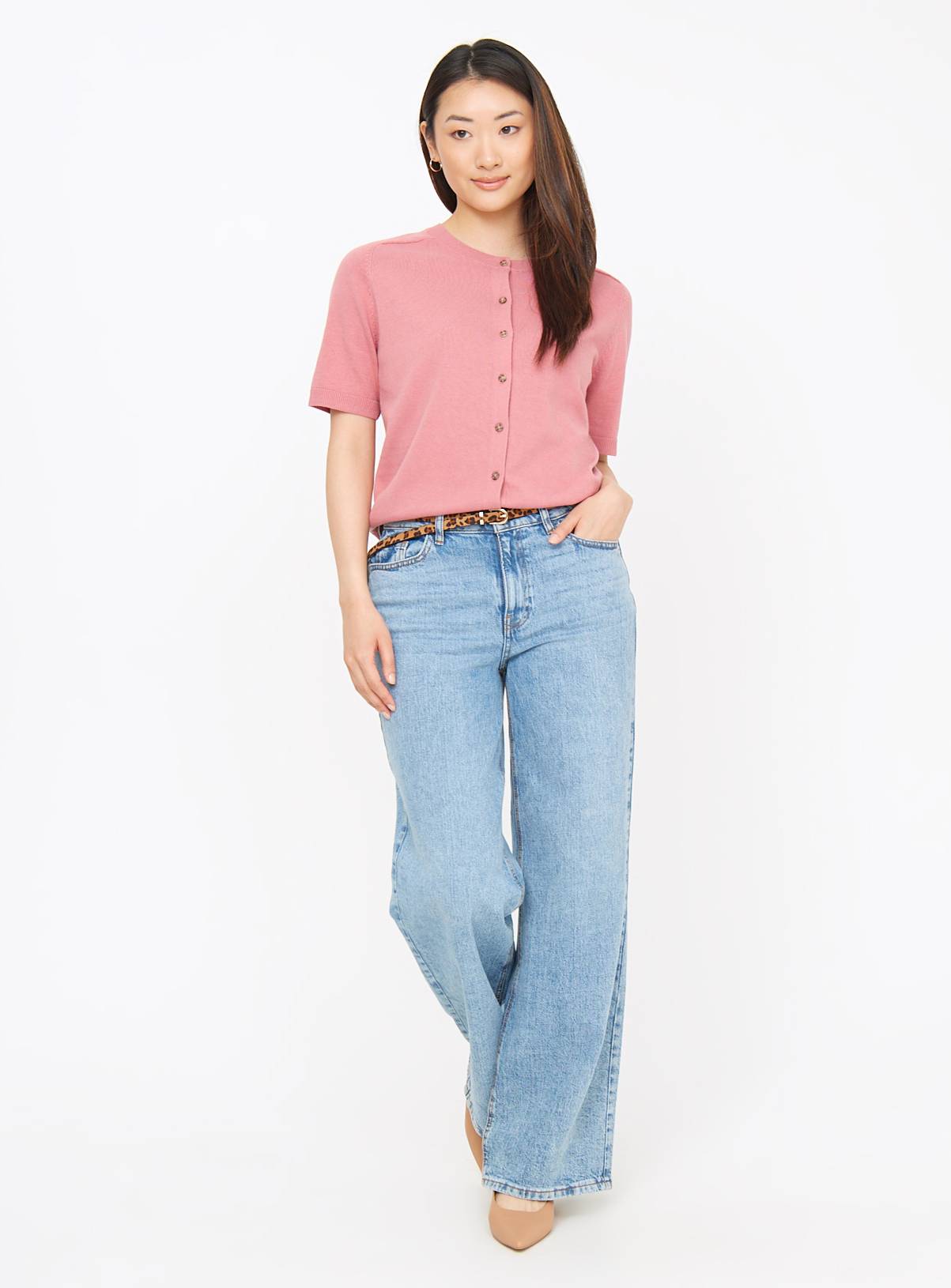 Pink Button-Through Short Sleeve Cardigan  18 - Image 2