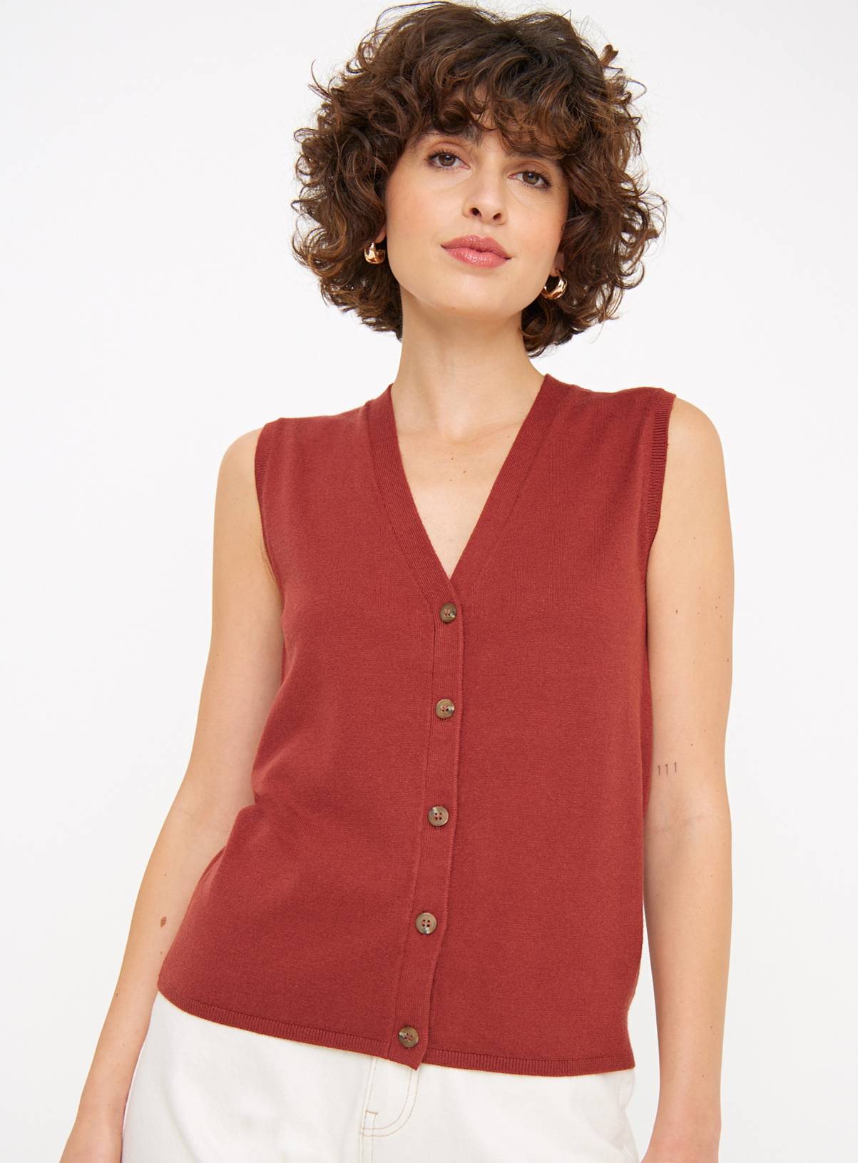 Brown Soft Touch Button-Through Vest 8 - Image 1