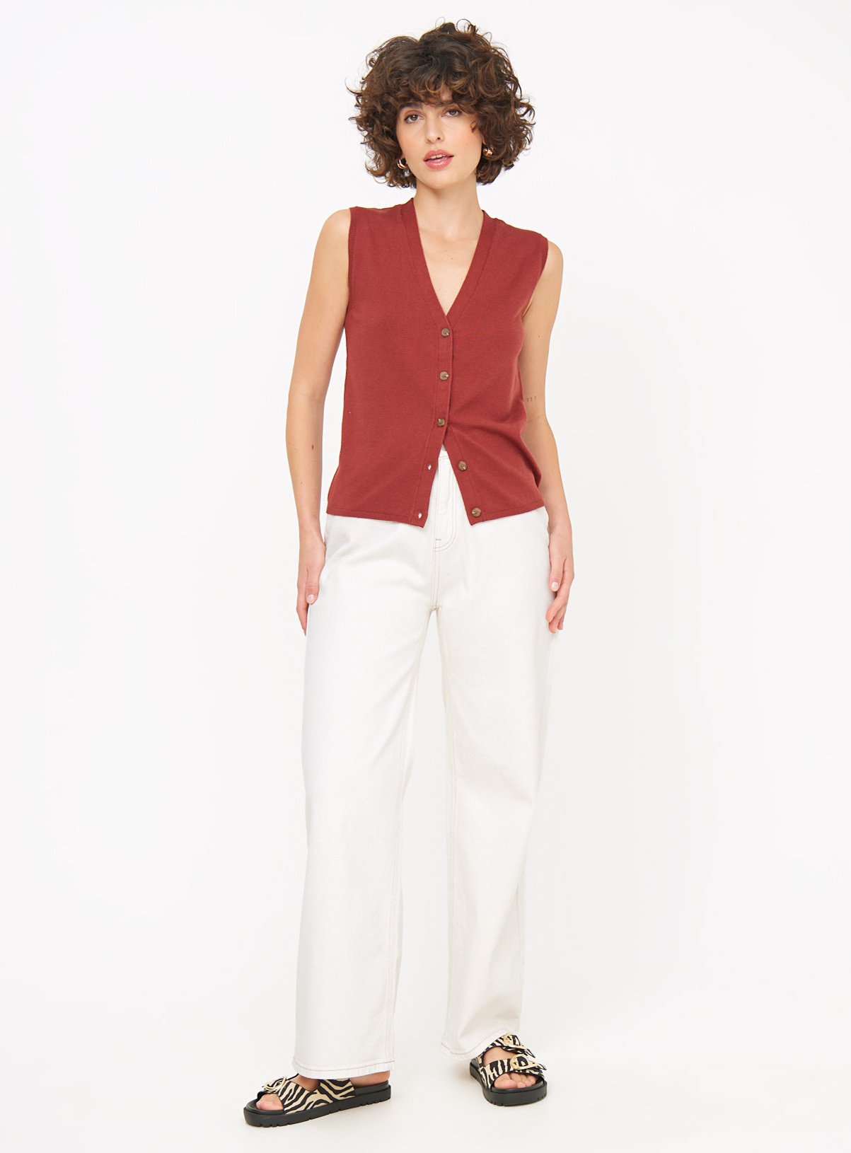 Brown Soft Touch Button-Through Vest 8 - Image 2 thumbnail