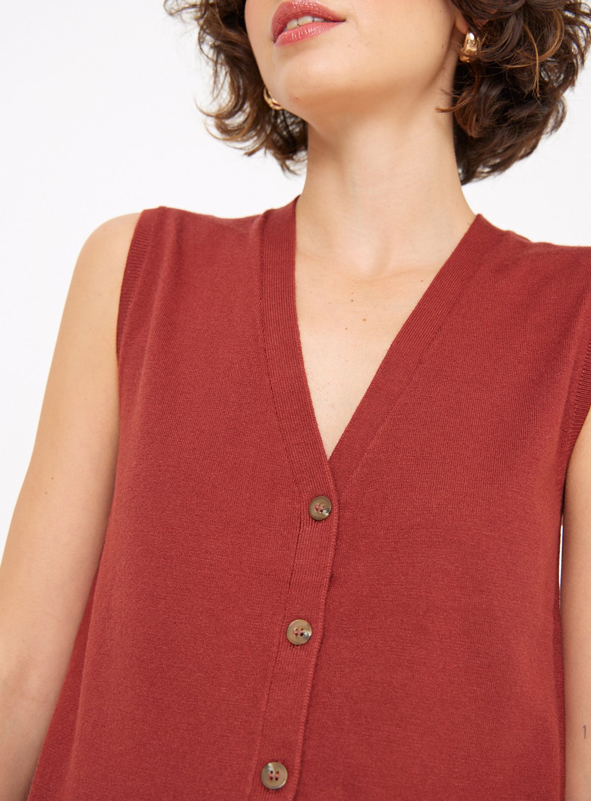 Brown Soft Touch Button-Through Vest 8 - Image 3 thumbnail