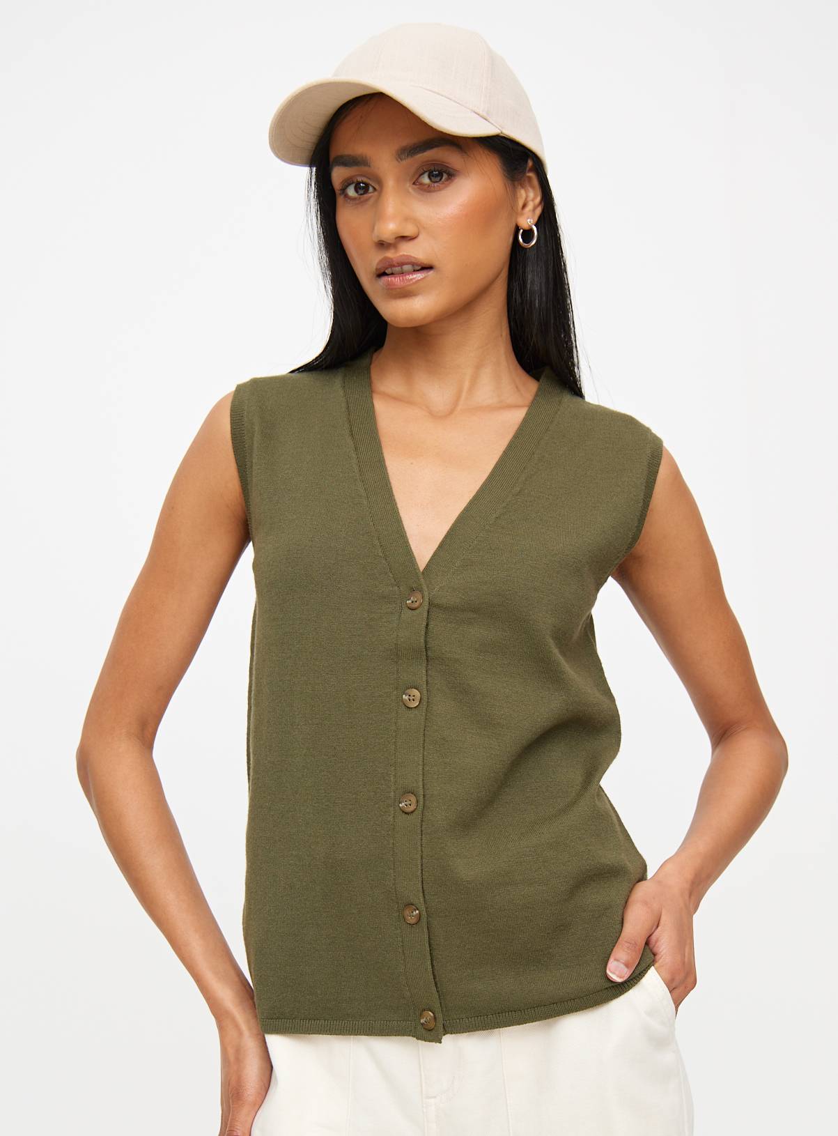 Khaki Soft Touch Button-Through Vest 18 - Image 1