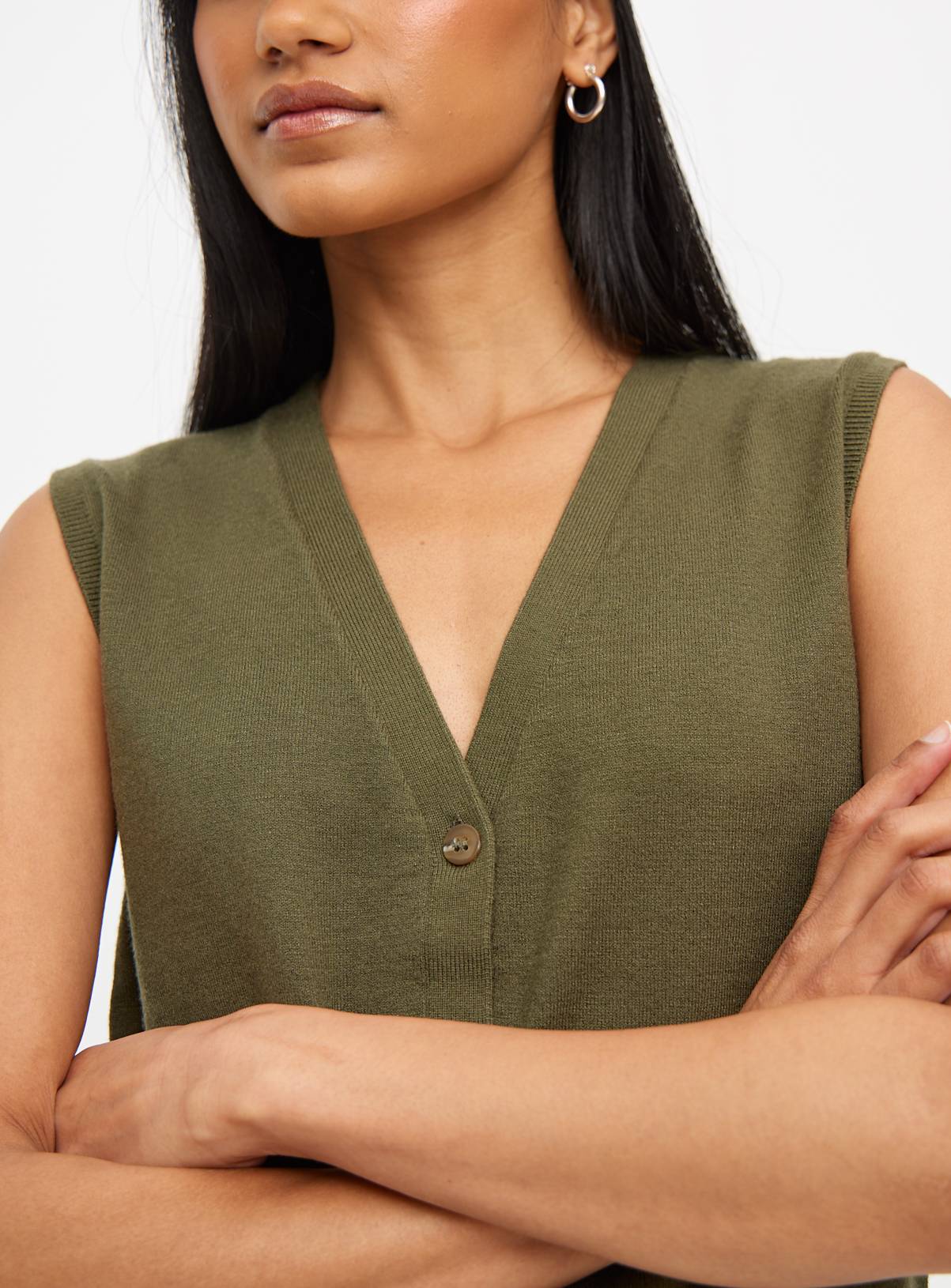 Khaki Soft Touch Button-Through Vest 18 - Image 2
