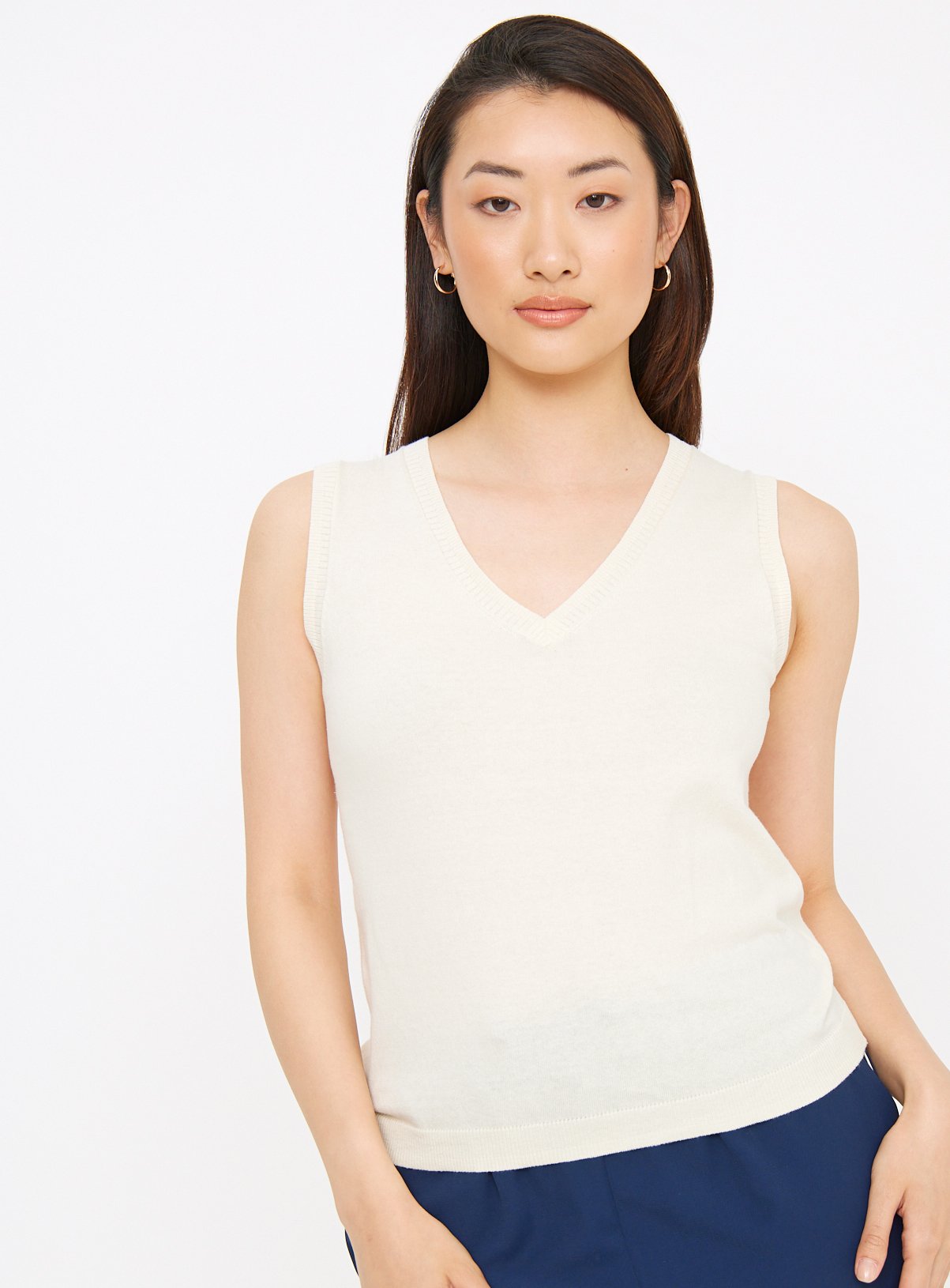 Cream Knitted V-Neck Vest Top 22 - Image 1 thumbnail
