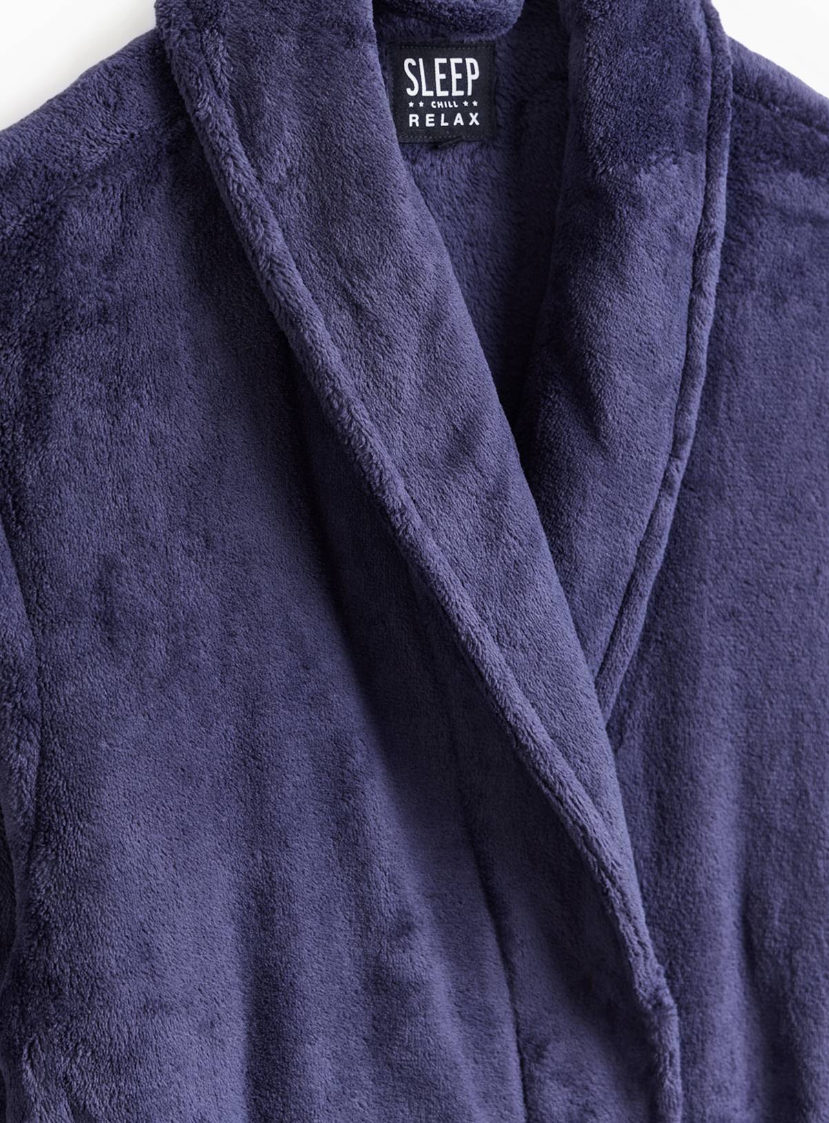 Navy Soft Fleece Dressing Gown M - Image 5
