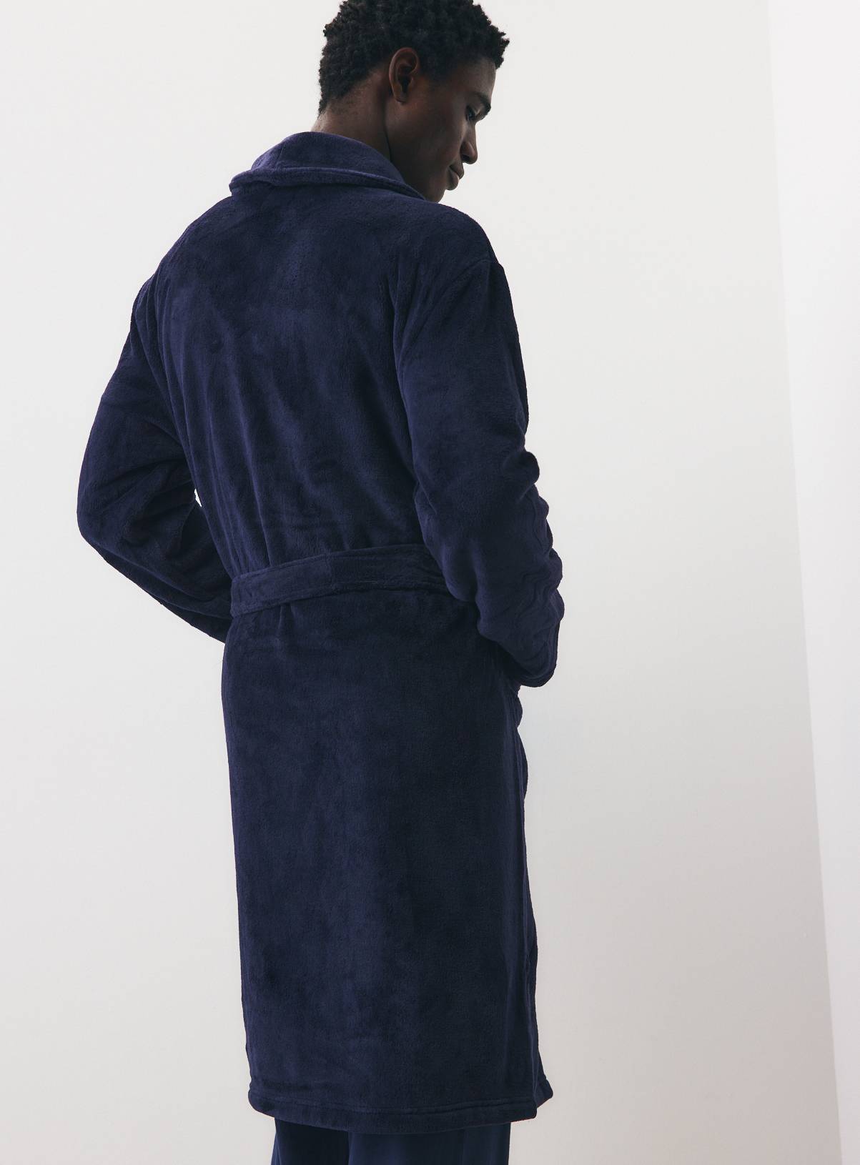 Navy Soft Fleece Dressing Gown M - Image 6