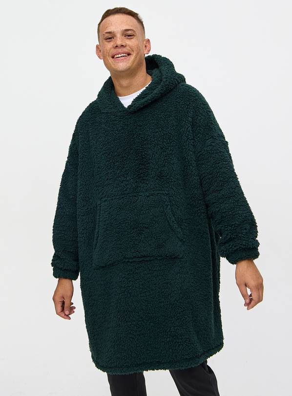 Dark Green Borg Fleece Hooded Blanket L