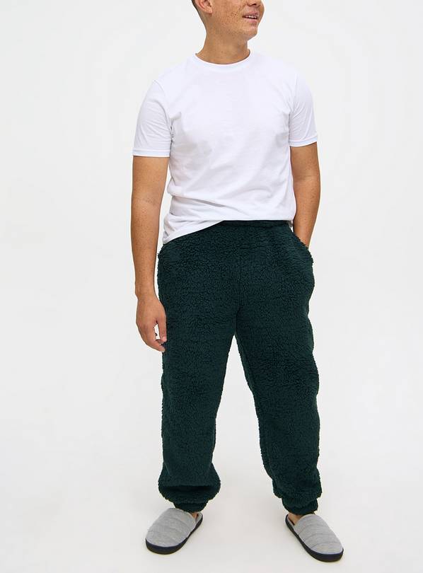 Dark Green Borg Fleece Cuffed Pyjama Bottoms L