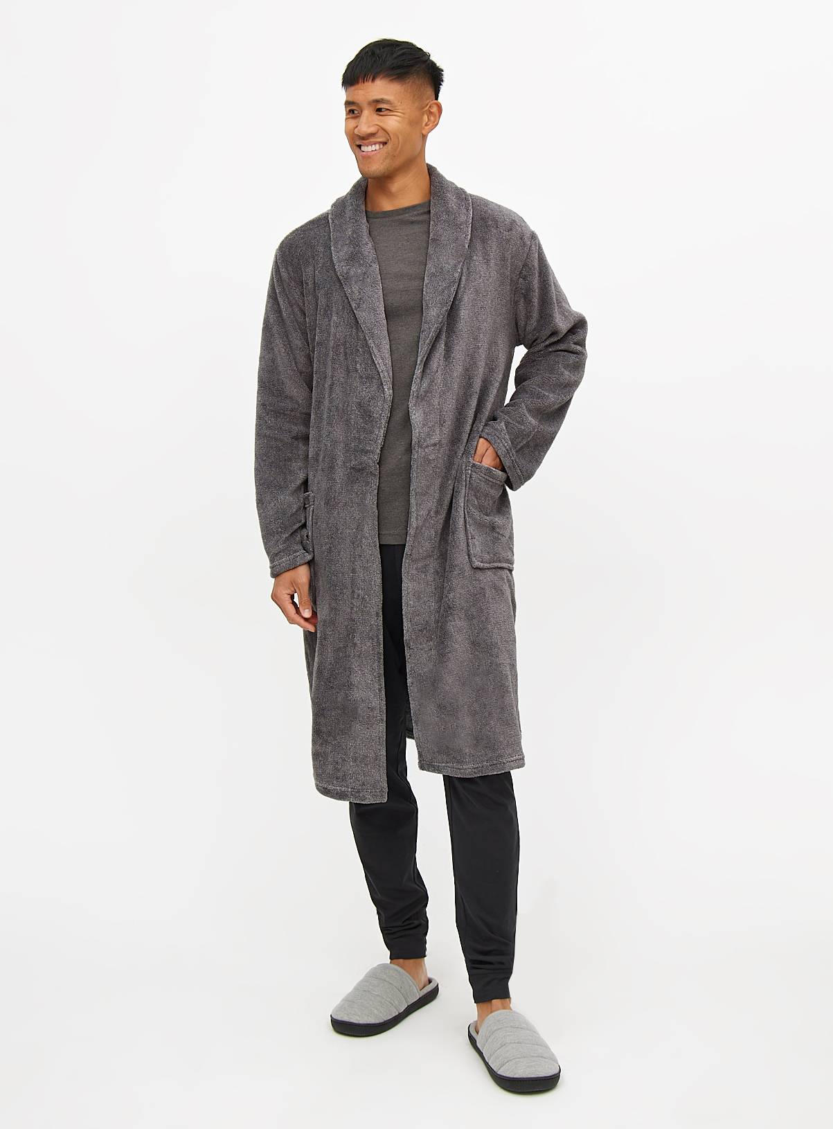 Grey Soft Fleece Dressing Gown L - Image 2
